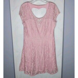 Nobo Junior's Dress XL Pink Floral Lace Overlay Chiffon Lined Heart Coquette